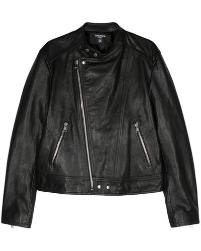 Balmain Zipped Calfskin Biker Jacket Clothing - Black