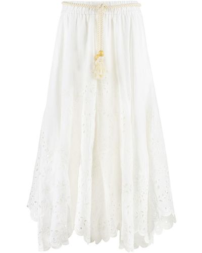 Zimmermann Embroidered Linen Skirt - White