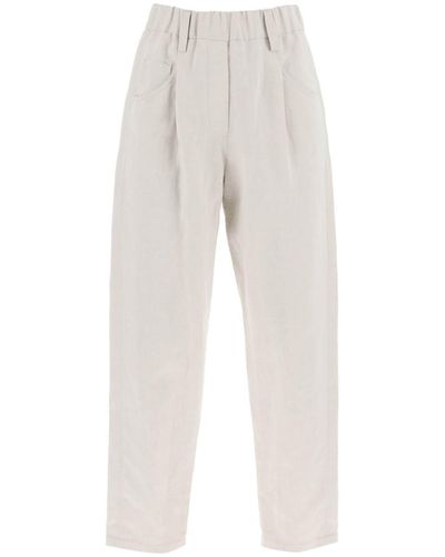 Brunello Cucinelli Linen And Cotton Canvas Trousers - White