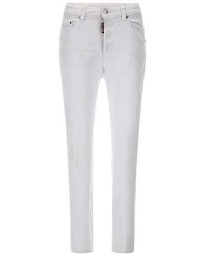 DSquared² Distressed Logo-patch Slim-fit Jeans - White