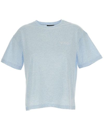 A.P.C. Light- Round Neck T-Shirt With Printed Logo - Blue