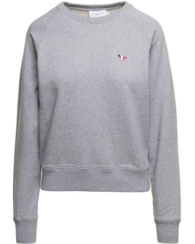 Maison Kitsuné Crewneck Sweatshirt With Embroidered Logo Patch - Grey