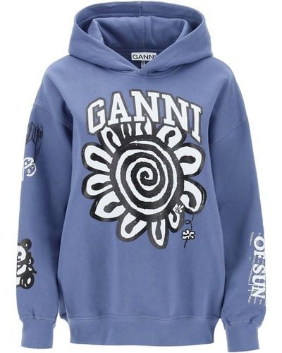 Ganni Hoodie With Graphic Prints - Blue