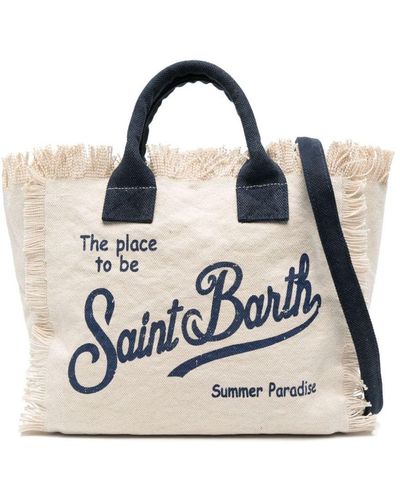 Mc2 Saint Barth Colette Cotton Handbag With Fringes - Blue