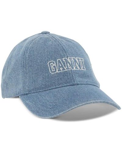 Ganni Logo Denim Baseball Cap - Blue
