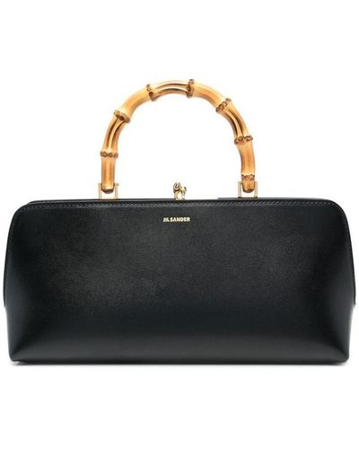 Jil Sander Leather Bag With Small Bamboo Handle - Black