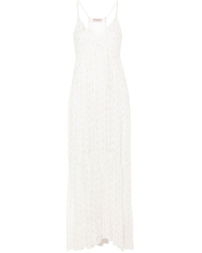 Twin Set Long Viscose Dress With Semi-Transparent Sequins - White