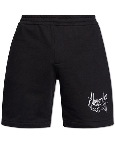 Alexander McQueen Logo-Embroidered Cotton Shorts - Black