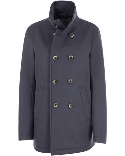 Herno Wool And Cashmere Double-breasted Coat - Blue