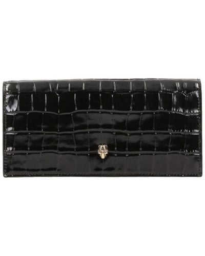 Alexander McQueen Croco-embossed Leather Mini Skull Clutch - Black