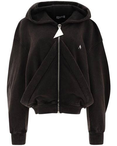 The Attico Zippered Hoodie With Logo - Black