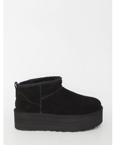 UGG Classic Ultra Mini Platform Suede And Shearling Boots - Black