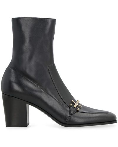 Saint Laurent Beau Leather Ankle Boots - Black