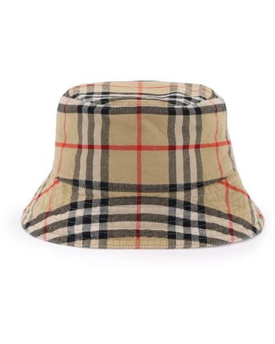 Burberry Check Cotton Bucket Hat - Natural