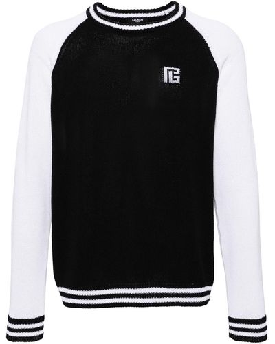 Balmain Ribbed Sweater With Color-Block Design - Black