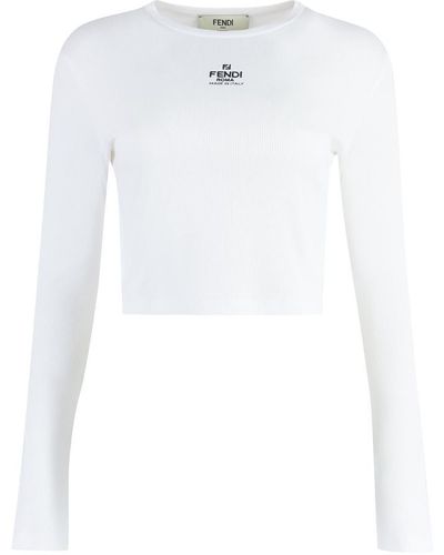 Fendi Long Sleeve Cotton T-shirt - White