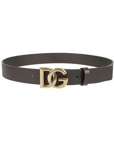 Dolce & Gabbana Leather Belt With Dg Logo Buckle - Black
