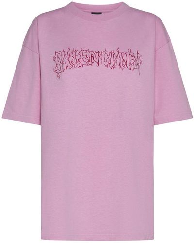 Balenciaga Logo-print Cotton T-shirt - Pink