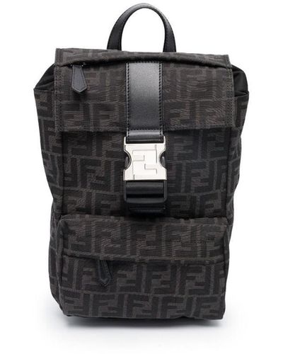 Fendi Ness Ff Motif Mini Leather Backpack - Black