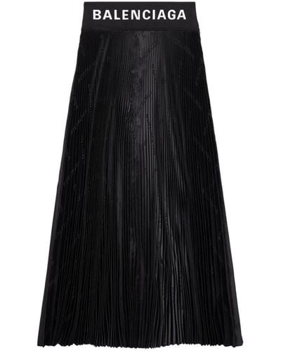 Balenciaga Pleated Logo-jacquard Midi Skirt - Black