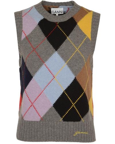 Ganni Wool Vest With Argyle Pattern - Multicolour