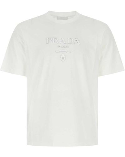 Prada Raised Logo Round-Neck T-Shirt - White