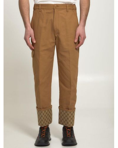 Gucci Beige Trousers With GG Cuff - Natural