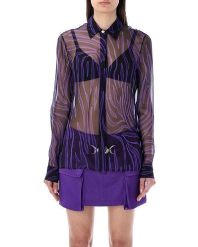 Versace Zebra Sheer Silk Shirt - Purple