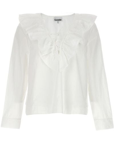 Ganni Ruffles Shirt Shirt, Blouse - White