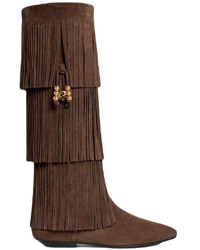 Celine Irina High Boot With Fringes & Embellished Tassels - Brown