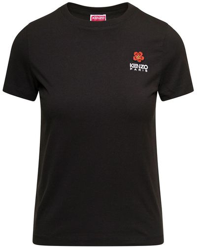 KENZO Crewneck T-shirt With Logo Embroidery In Cotton Woman - Black