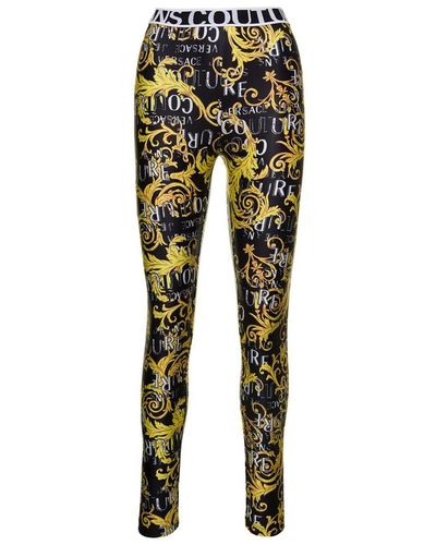 Versace Jeans Couture leggings With All-over Couture Logo Print In Stretch Polyester Woman - Yellow