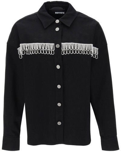 ROTATE BIRGER CHRISTENSEN Rotate Overshirt With Crystal Fringes - Black