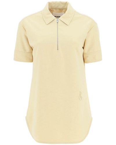 Jil Sander Polo Shirt With Half Zip And Monogram Embroidery - Yellow