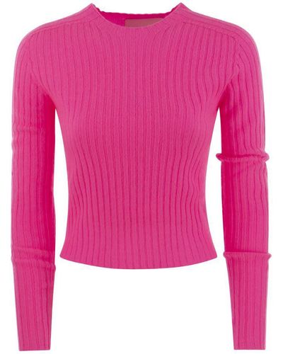Vanisé Lulu - Ribbed Cropped Cashmere Knitwear - Pink