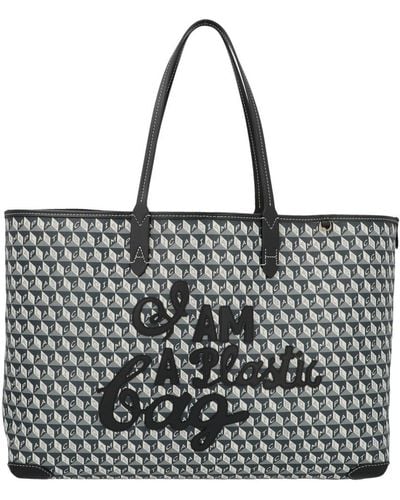 Anya Hindmarch Net Sustain I Am A Plastic Bag Large Leather-trimmed Printed Coated-canvas Tote - Black