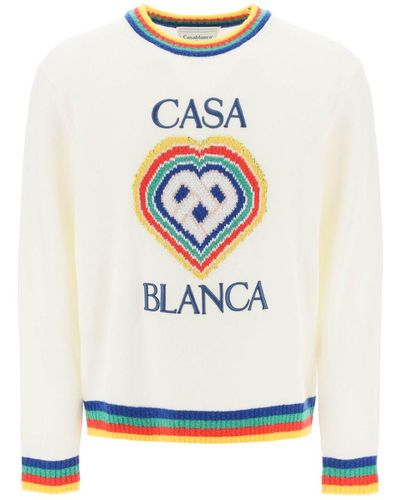 Casablancabrand Rainbow Heart Virgin Wool Sweater - White