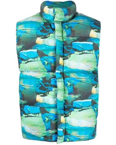 ERL Printed Quilted Puffer Gilet - Blue