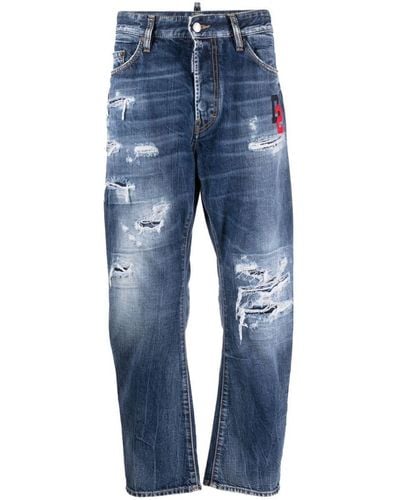 DSquared² Bro Ripped Cropped Jeans - Blue