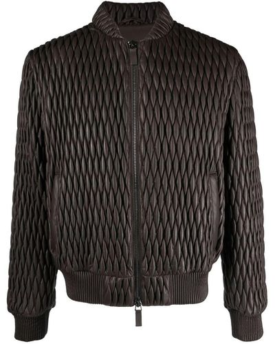 Emporio Armani Quilted Leather Jacket - Black
