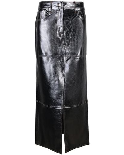 Stand Studio Long Split Faux Leather Skirt - Black