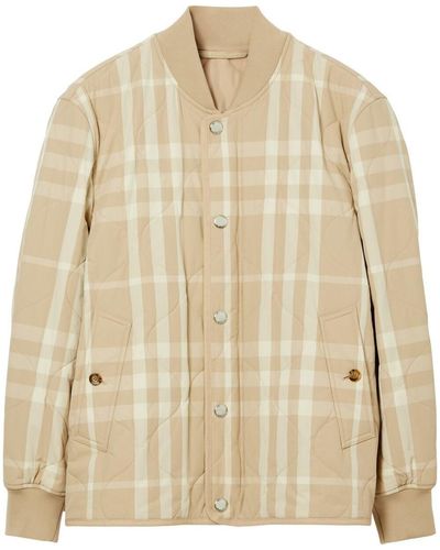 Burberry Checked Quilted Jacket - Natural