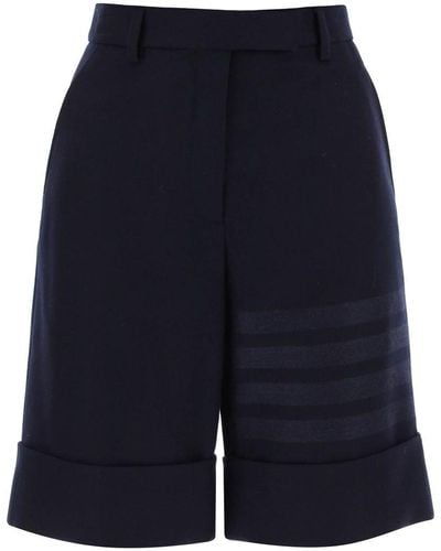 Thom Browne Shorts In Flannel With 4 Bar Motif - Blue
