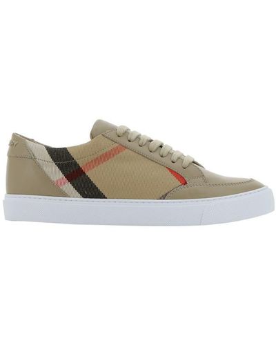Burberry Check Detail Leather & Canvas Trainer - Natural