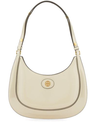 Tory Burch Robinson Brushed Leather Crescent Bag - Natural