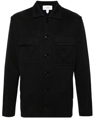 Lardini Linen And Cotton Shirt With Applied Pockets - Black