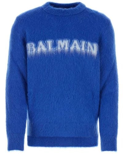 Balmain Electric Blue Wool Blend Sweater