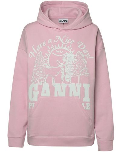 Ganni Rose Cotton Sweatshirt - Pink