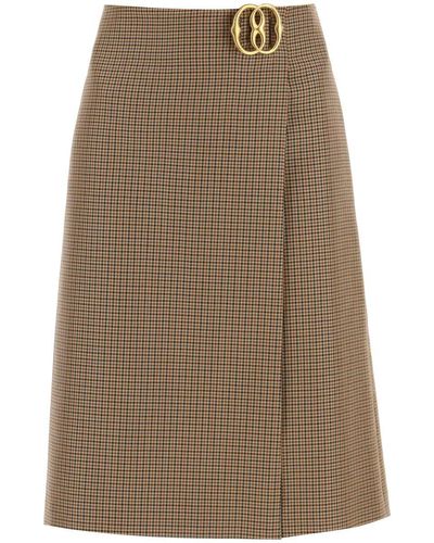 Bally Houndstooth A-line Skirt With Emblem Buckle - Brown