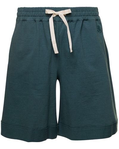 Jil Sander Petrol Shorts With Drawstring In Stretch Cotton - Green